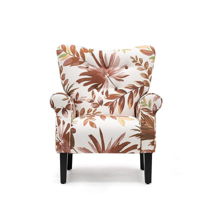 Erommy Fauteuil d'appoint moderne, fauteuil à dossier haut, canapé simple recouvert de tissu avec boutons et pieds en bois pour salon