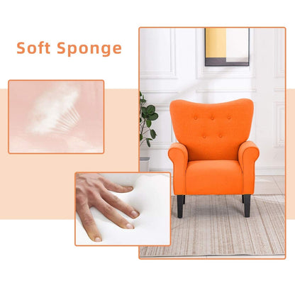 Erommy Fauteuil d'appoint moderne, fauteuil à dossier haut, canapé simple recouvert de tissu avec boutons et pieds en bois pour salon