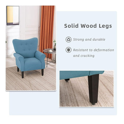 Erommy Fauteuil d'appoint moderne, fauteuil à dossier haut, canapé simple recouvert de tissu avec boutons et pieds en bois pour salon