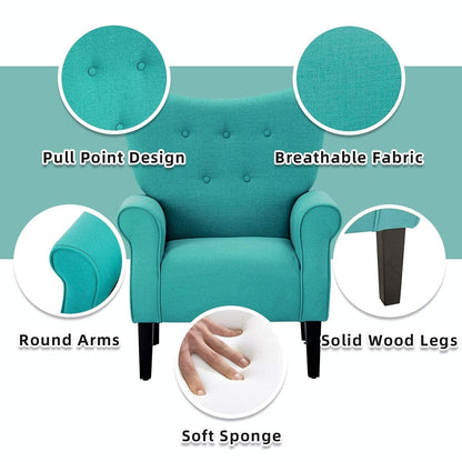 Erommy Fauteuil d'appoint moderne, fauteuil à dossier haut, canapé simple recouvert de tissu avec boutons et pieds en bois pour salon