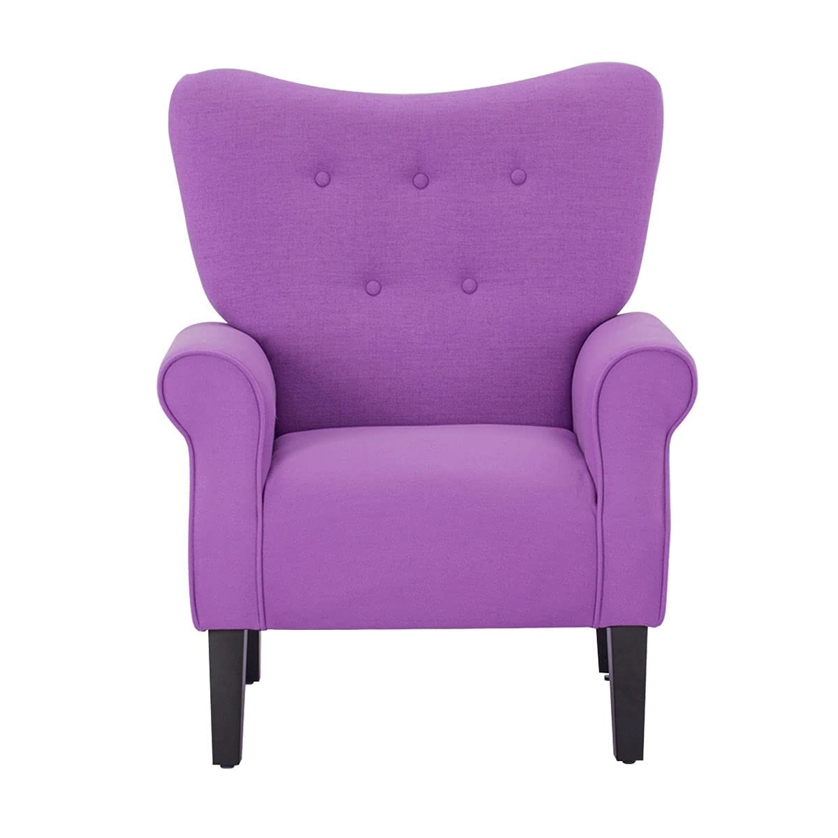 Erommy Fauteuil d'appoint moderne, fauteuil à dossier haut, canapé simple recouvert de tissu avec boutons et pieds en bois pour salon