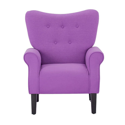 Erommy Fauteuil d'appoint moderne, fauteuil à dossier haut, canapé simple recouvert de tissu avec boutons et pieds en bois pour salon