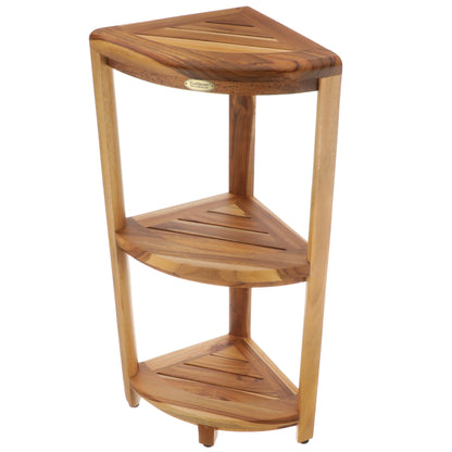 EcoDecors Table de douche à 3 niveaux, support de douche debout, porte-serviettes de douche en teck, support de rangement de douche, étagère en teck, étagère de douche en teck