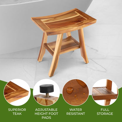 EcoDecors, Banc, Tabouret de Douche, Assise de Douche, Chaise de Douche pour Intérieur de Douche, Petit Banc, Banc de Douche en Teck, Repose-Pieds de Douche