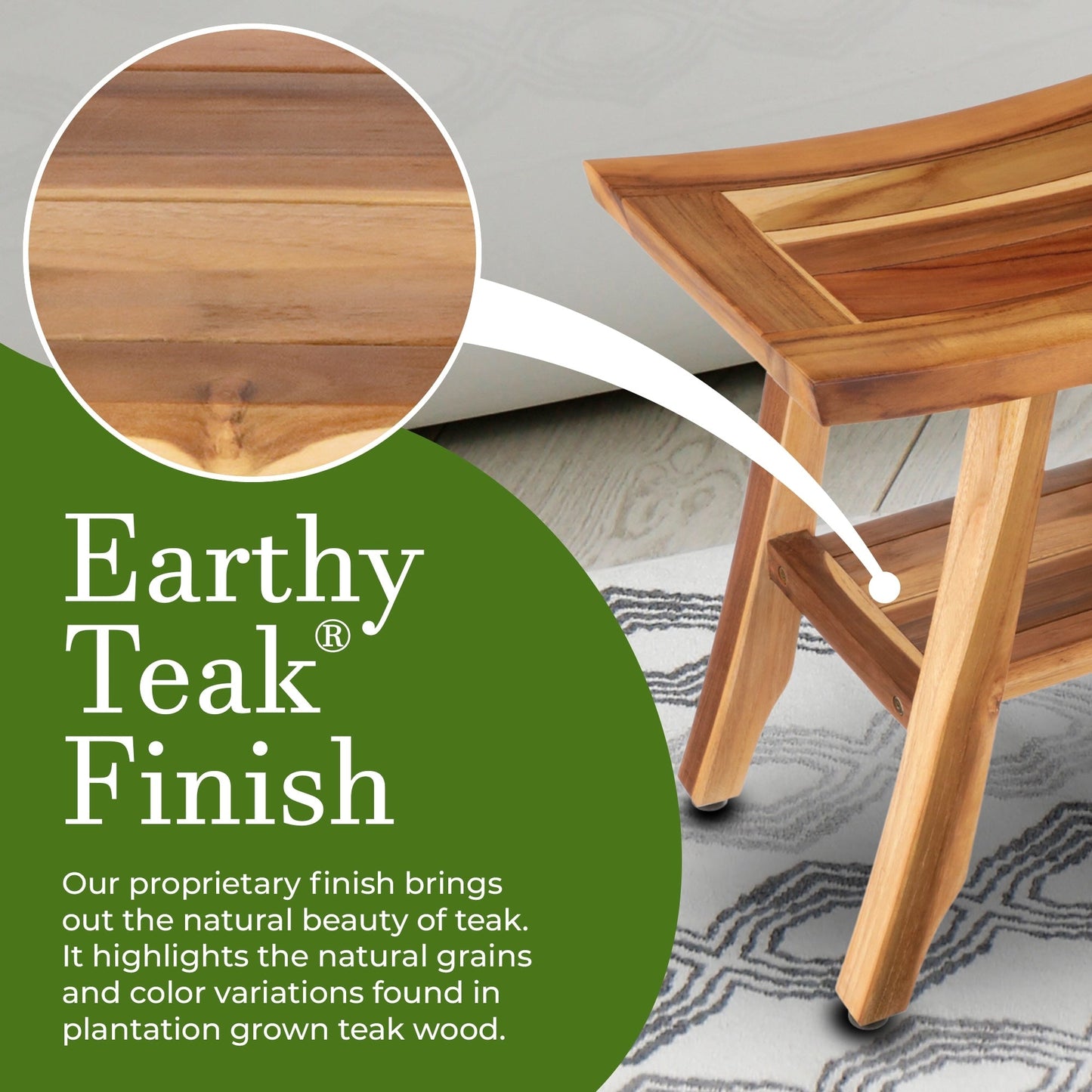 EcoDecors, Banc, Tabouret de Douche, Assise de Douche, Chaise de Douche pour Intérieur de Douche, Petit Banc, Banc de Douche en Teck, Repose-Pieds de Douche