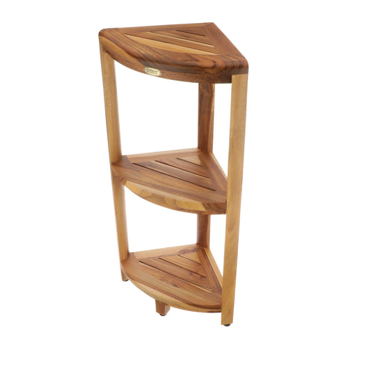 EcoDecors Table de douche à 3 niveaux, support de douche debout, porte-serviettes de douche en teck, support de rangement de douche, étagère en teck, étagère de douche en teck
