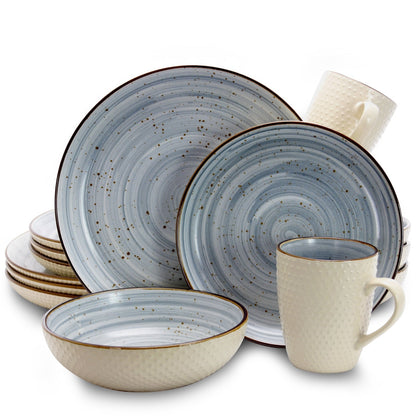 Service de table Elama à pois en relief bicolore, 16 pièces, bleu poudré