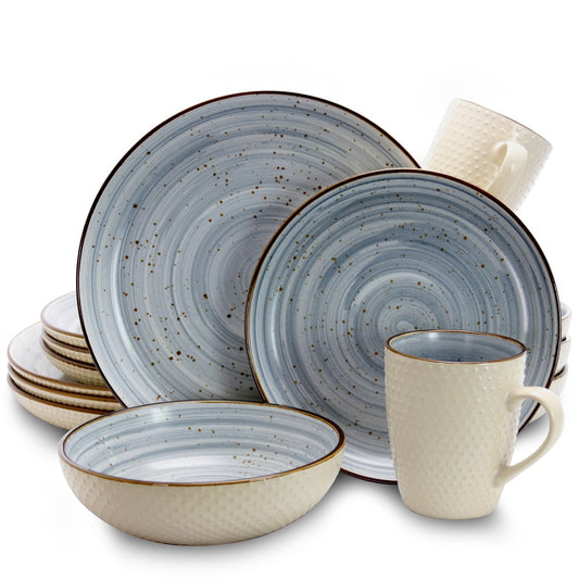 Service de table Elama à pois en relief bicolore, 16 pièces, bleu poudré
