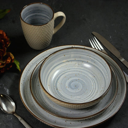 Service de table Elama à pois en relief bicolore, 16 pièces, bleu poudré
