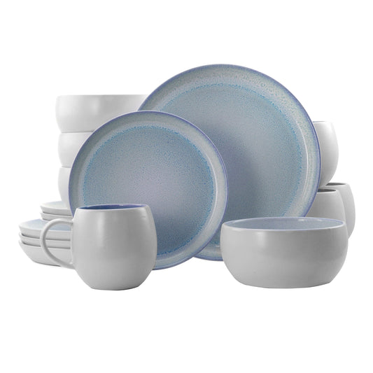 Service de table Elama en grès bleu, 16 pièces, pour 4 personnes, compatible micro-ondes et lave-vaisselle, assiettes modernes - N/A
