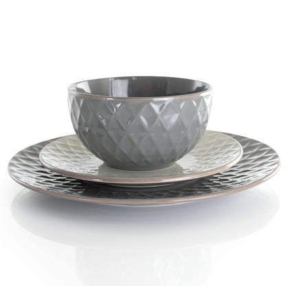 Service de table Elama Tahitian Diamond en grès, 16 pièces, couleur ardoise