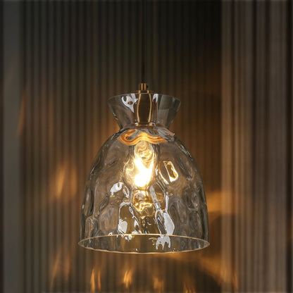 Suspension Elisie, style moderne du milieu du siècle, 1 lumière, verre en cascade, dôme martelé, éclairage pour îlot de cuisine, salle à manger