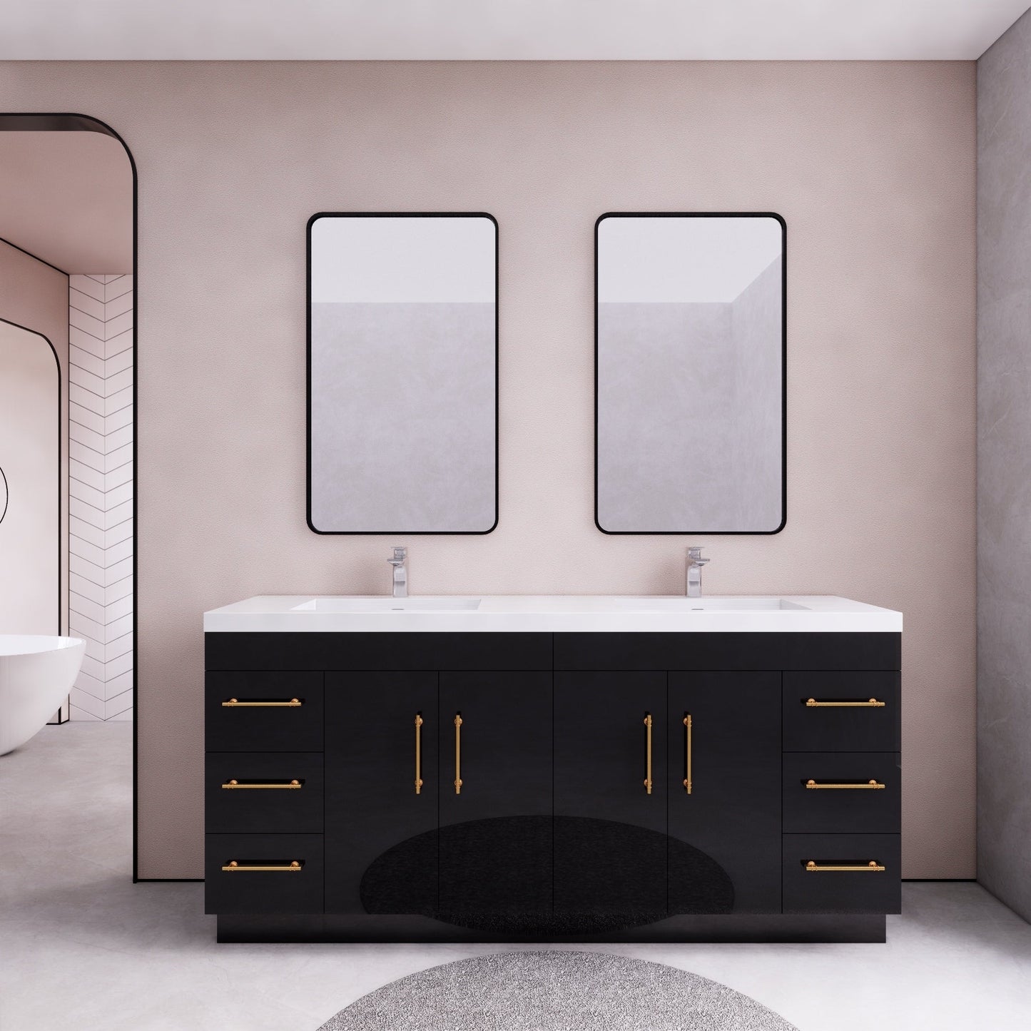 Meuble-lavabo Eliza de 72 pouces à poser au sol avec double lavabo