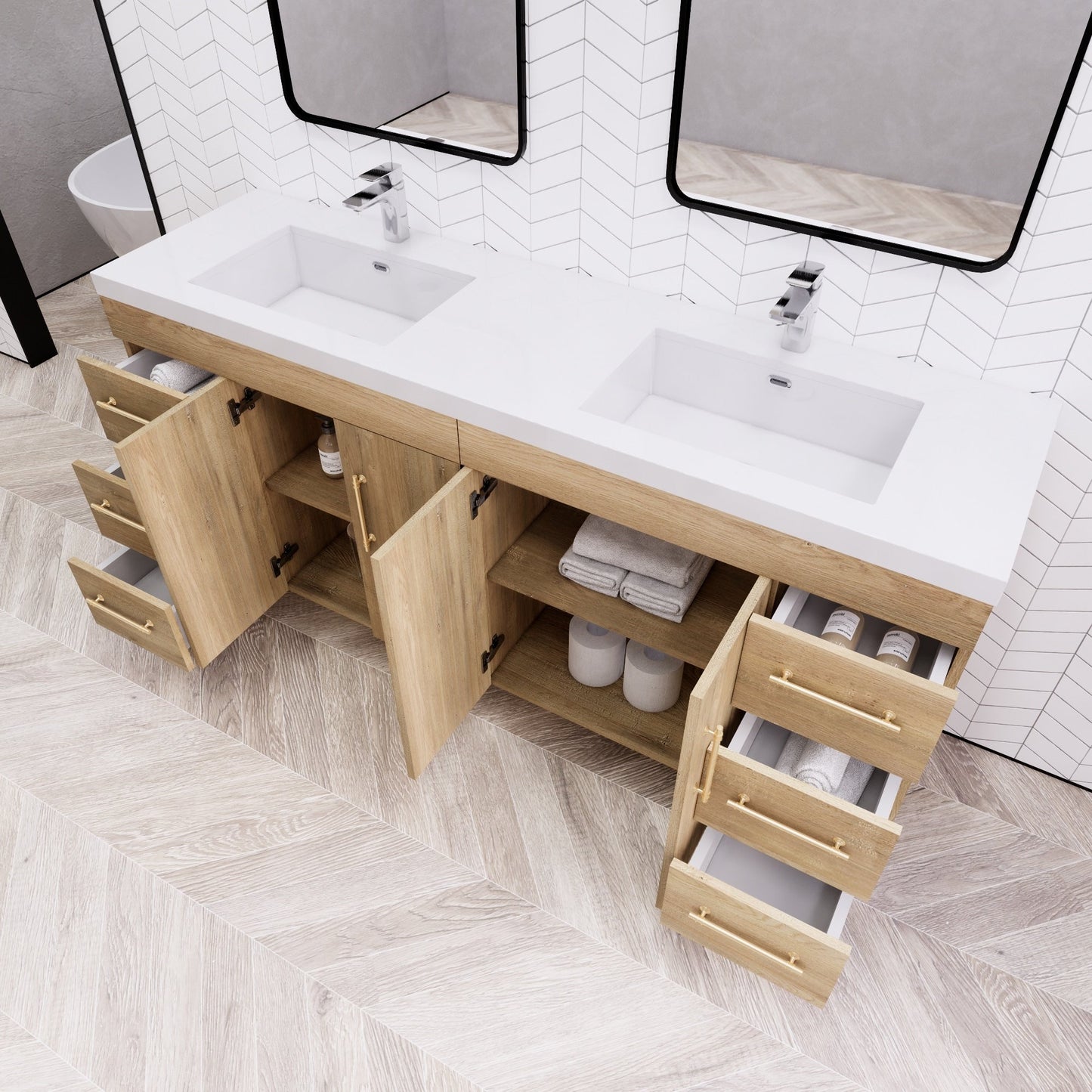 Meuble-lavabo Eliza de 72 pouces à poser au sol avec double lavabo