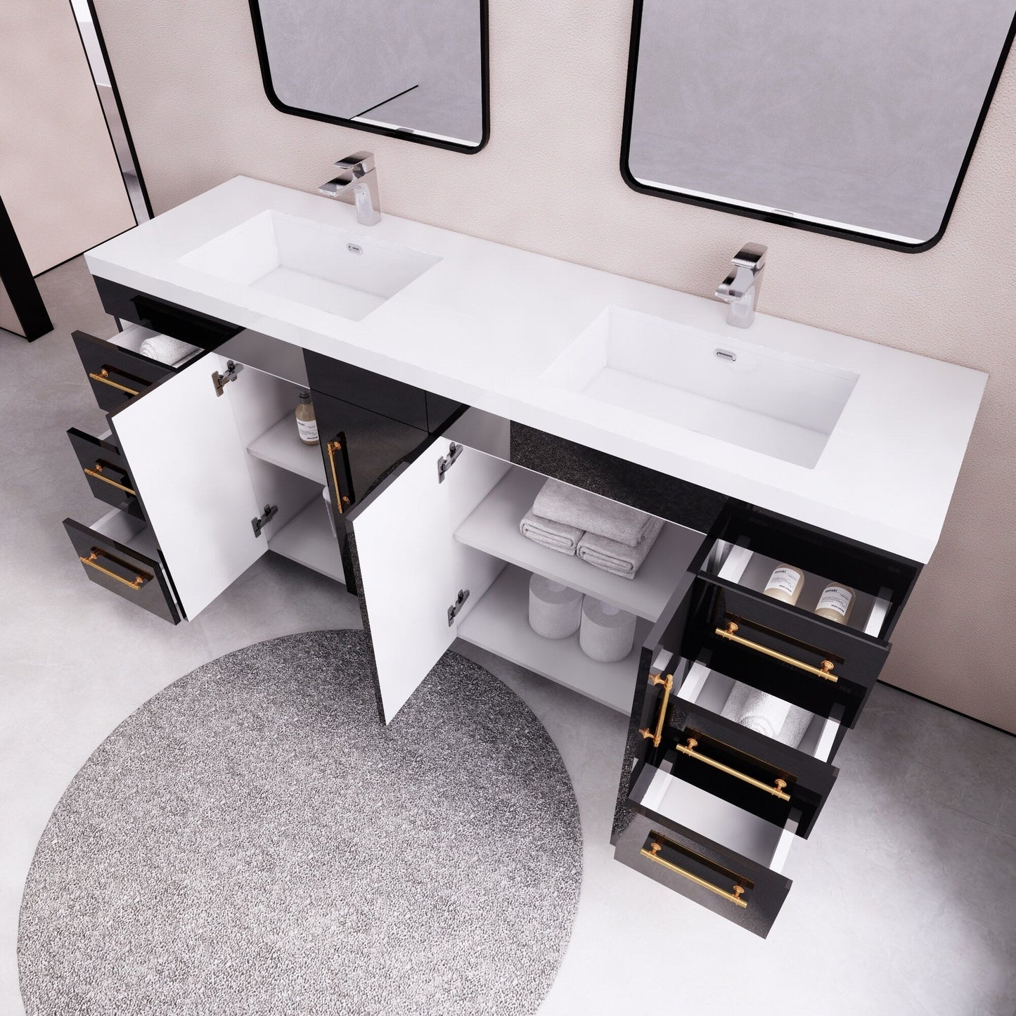 Meuble-lavabo Eliza de 72 pouces à poser au sol avec double lavabo