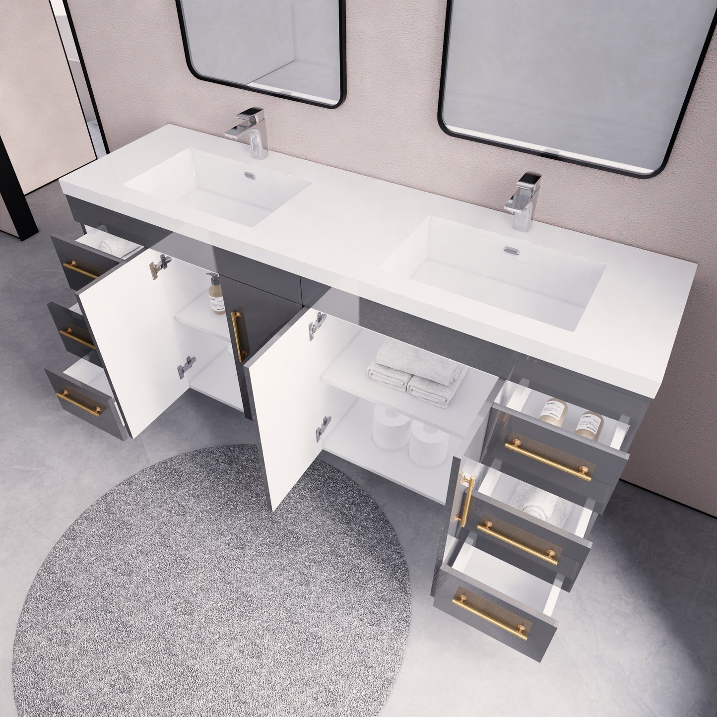 Meuble-lavabo Eliza de 72 pouces à poser au sol avec double lavabo