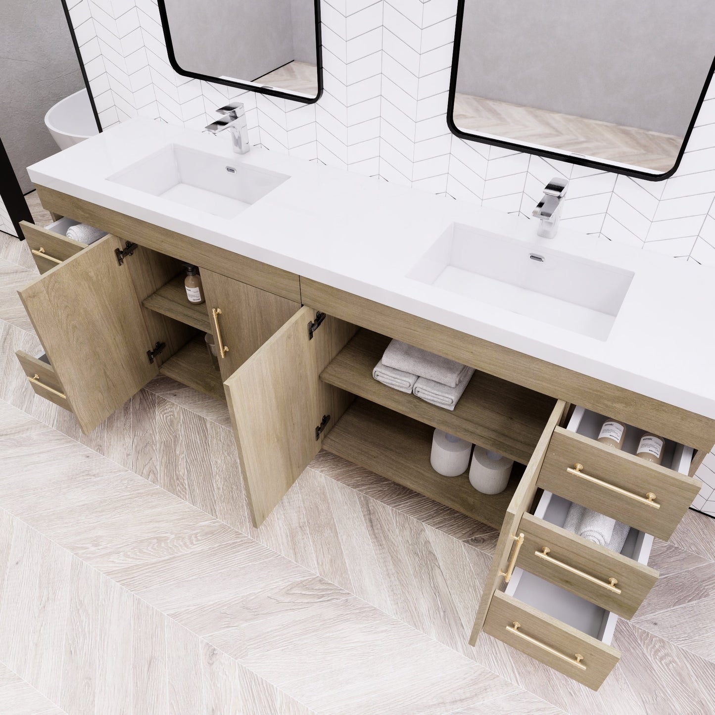 Meuble-lavabo Eliza de 72 pouces à poser au sol avec double lavabo