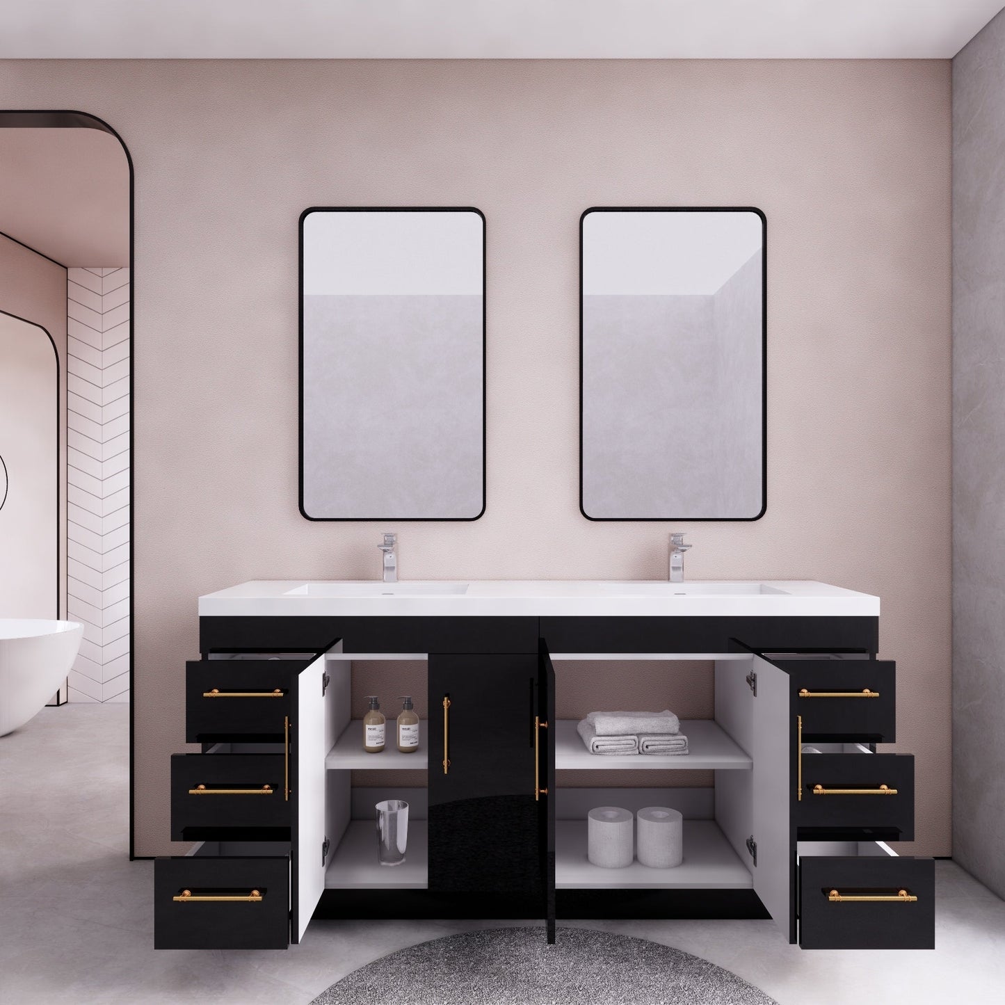 Meuble-lavabo Eliza de 72 pouces à poser au sol avec double lavabo