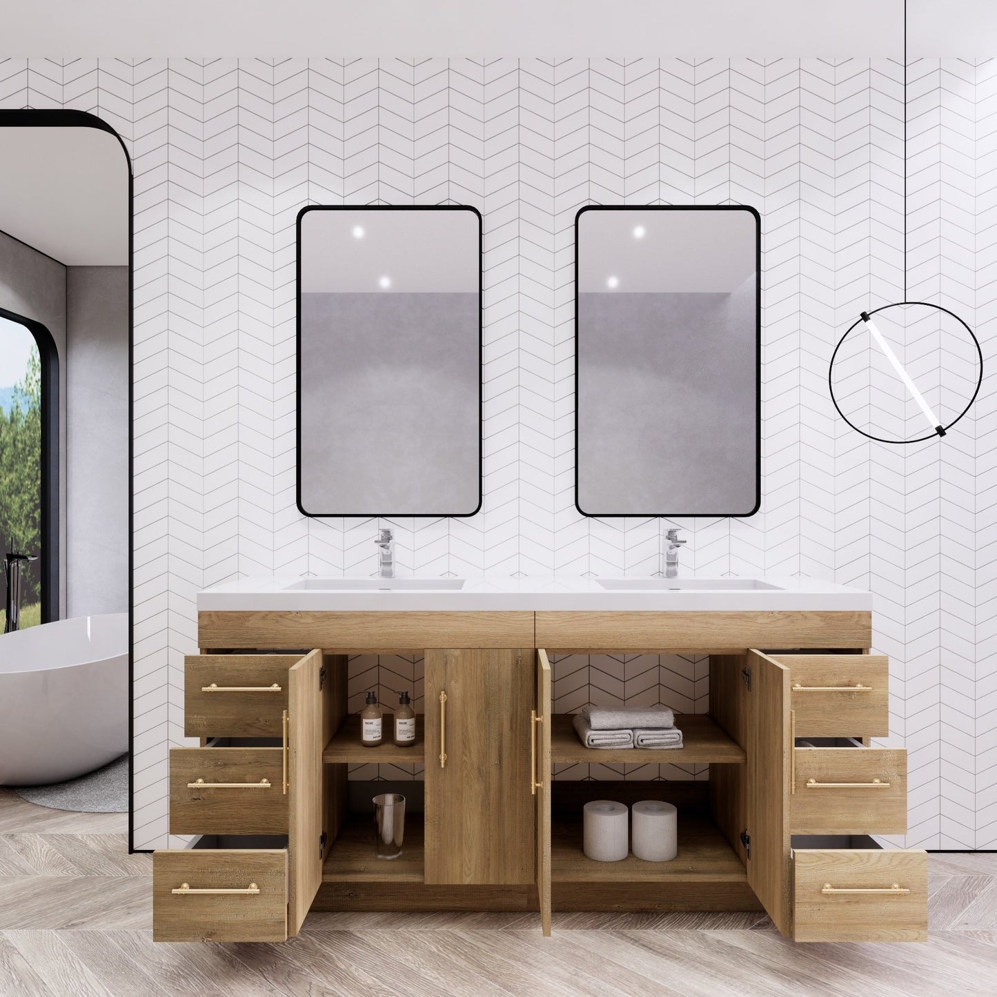 Meuble-lavabo Eliza de 72 pouces à poser au sol avec double lavabo