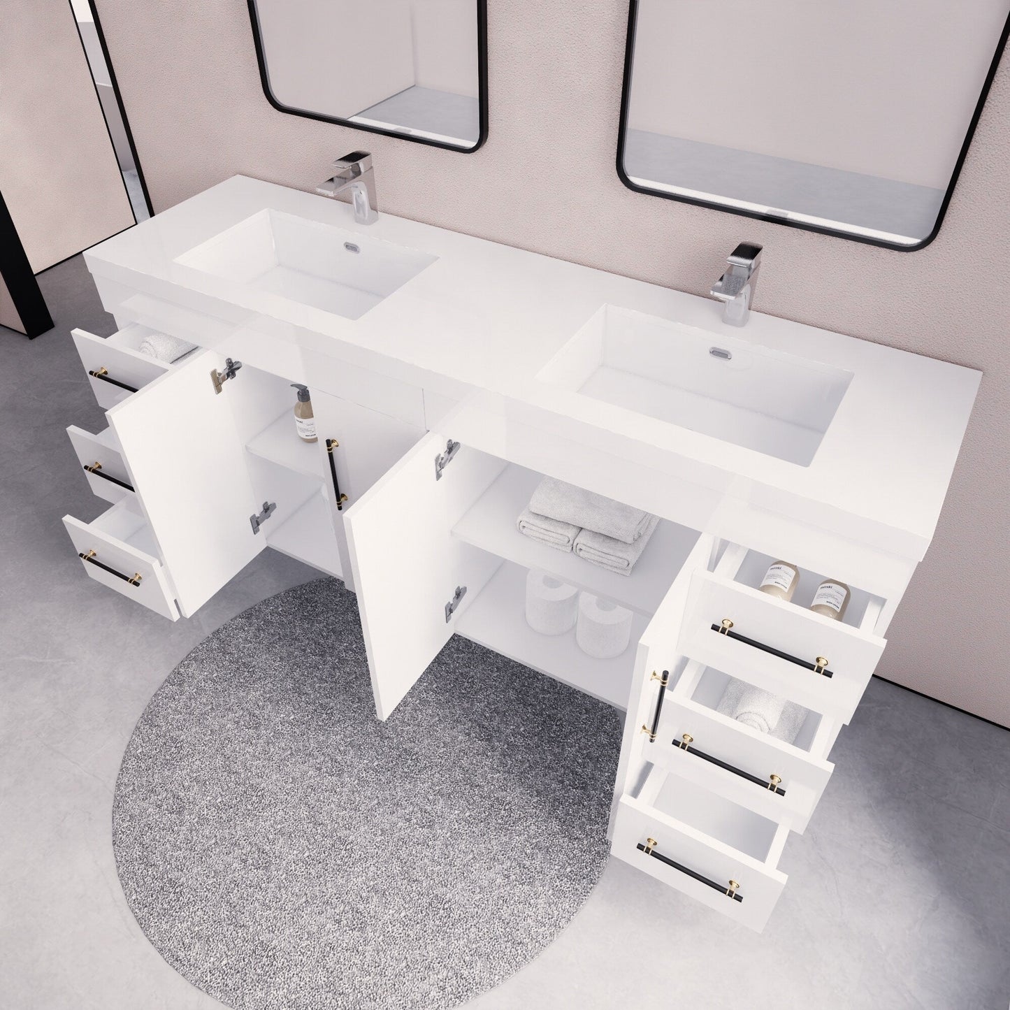 Meuble-lavabo Eliza de 72 pouces à poser au sol avec double lavabo