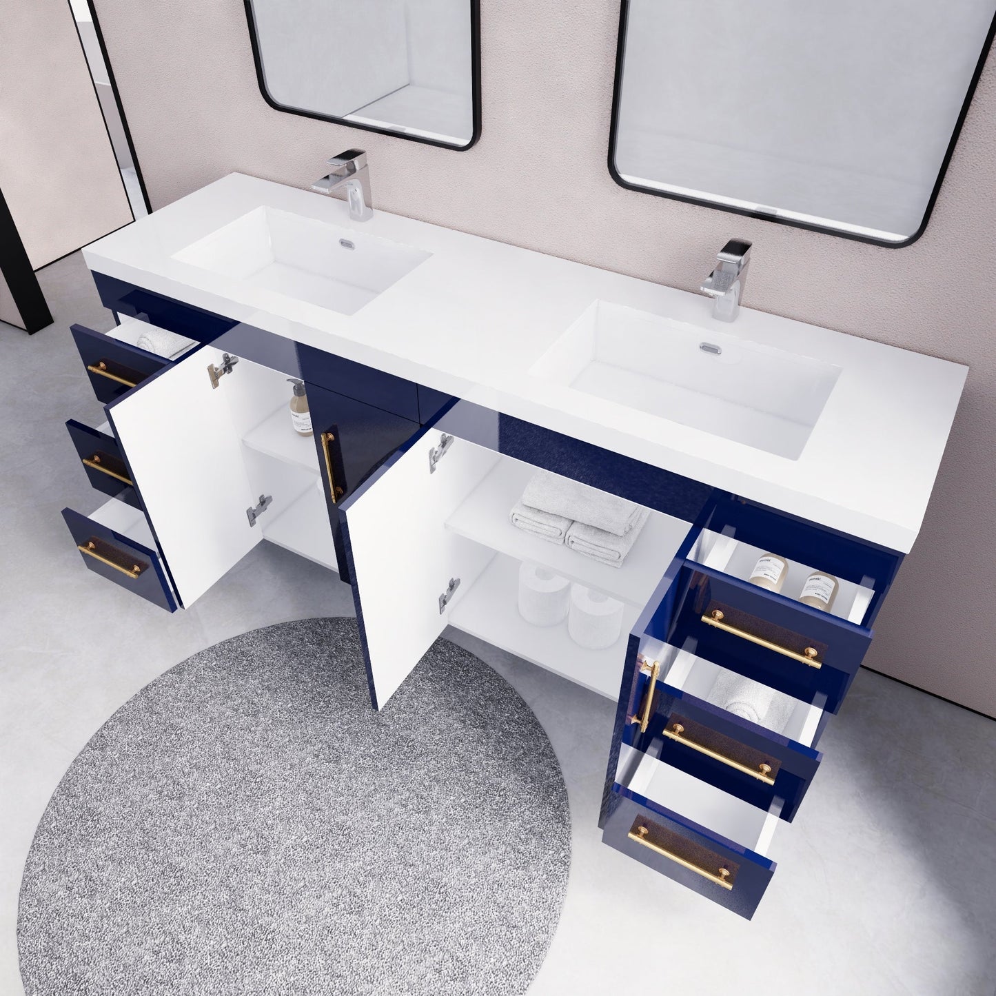 Meuble-lavabo Eliza de 72 pouces à poser au sol avec double lavabo