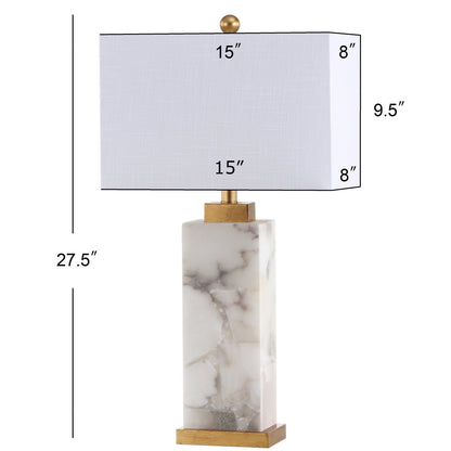 Lampe de table Eloise en albâtre avec LED, 27,5 pouces, blanc/feuille d'or par JONATHAN Y