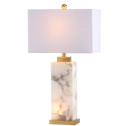 Lampe de table Eloise en albâtre avec LED, 27,5 pouces, blanc/feuille d'or par JONATHAN Y