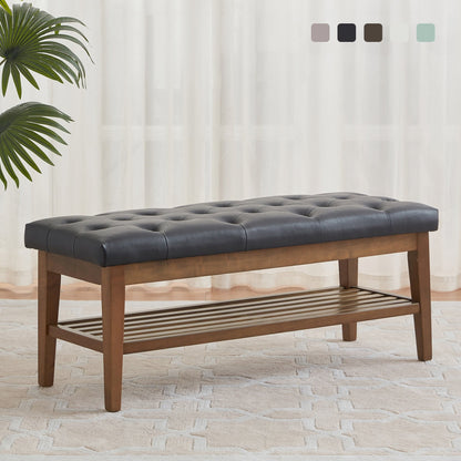 Banc à chaussures d'entrée, banc de rangement, tissu et bois massif, banc rembourré de 109 cm (43 pouces) pour salon, chambres à coucher
