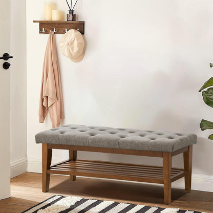 Banc à chaussures d'entrée, banc de rangement, tissu et bois massif, banc rembourré de 109 cm (43 pouces) pour salon, chambres à coucher