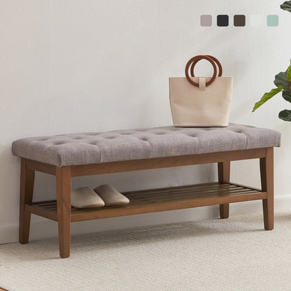 Banc à chaussures d'entrée, banc de rangement, tissu et bois massif, banc rembourré de 109 cm (43 pouces) pour salon, chambres à coucher