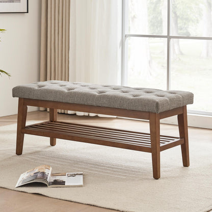 Banc à chaussures d'entrée, banc de rangement, tissu et bois massif, banc rembourré de 109 cm (43 pouces) pour salon, chambres à coucher
