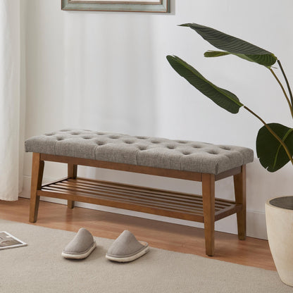 Banc à chaussures d'entrée, banc de rangement, tissu et bois massif, banc rembourré de 109 cm (43 pouces) pour salon, chambres à coucher