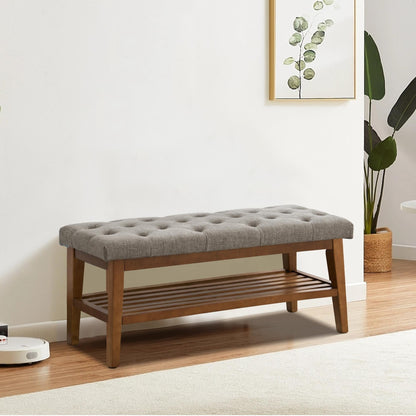 Banc à chaussures d'entrée, banc de rangement, tissu et bois massif, banc rembourré de 109 cm (43 pouces) pour salon, chambres à coucher