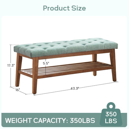 Banc à chaussures d'entrée, banc de rangement, tissu et bois massif, banc rembourré de 109 cm (43 pouces) pour salon, chambres à coucher