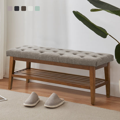 Banc à chaussures d'entrée, banc de rangement, tissu et bois massif, banc rembourré de 109 cm (43 pouces) pour salon, chambres à coucher