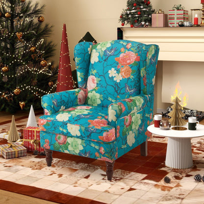 Erommy Fauteuil d'appoint moderne, fauteuil à dossier haut, canapé simple recouvert de tissu avec boutons et pieds en bois pour salon