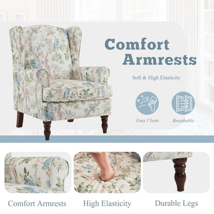 Erommy Fauteuil d'appoint moderne, fauteuil à dossier haut, canapé simple recouvert de tissu avec boutons et pieds en bois pour salon
