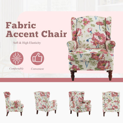 Erommy Fauteuil d'appoint moderne, fauteuil à dossier haut, canapé simple recouvert de tissu avec boutons et pieds en bois pour salon