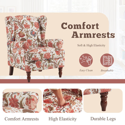 Erommy Fauteuil d'appoint moderne, fauteuil à dossier haut, canapé simple recouvert de tissu avec boutons et pieds en bois pour salon