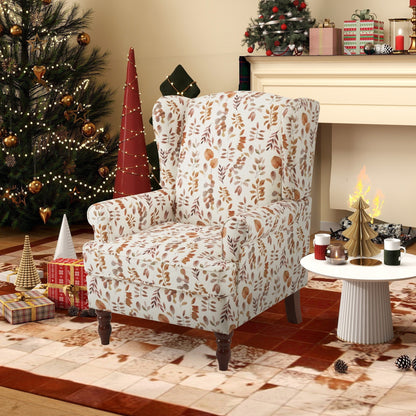 Erommy Fauteuil d'appoint moderne, fauteuil à dossier haut, canapé simple recouvert de tissu avec boutons et pieds en bois pour salon
