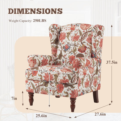 Erommy Fauteuil d'appoint moderne, fauteuil à dossier haut, canapé simple recouvert de tissu avec boutons et pieds en bois pour salon