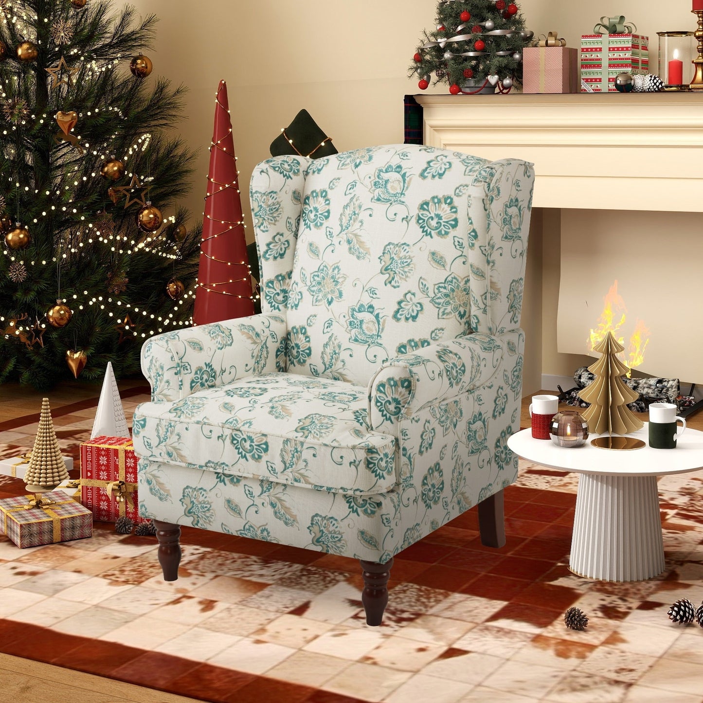 Erommy Fauteuil d'appoint moderne, fauteuil à dossier haut, canapé simple recouvert de tissu avec boutons et pieds en bois pour salon