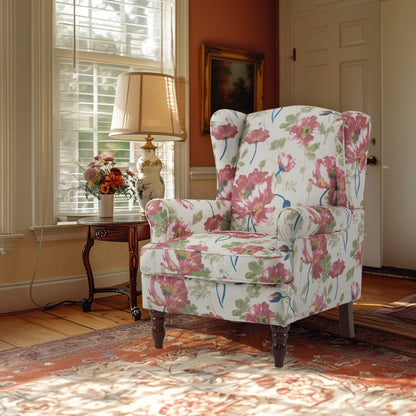 Erommy Fauteuil d'appoint moderne, fauteuil à dossier haut, canapé simple recouvert de tissu avec boutons et pieds en bois pour salon