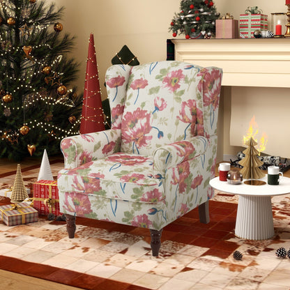 Erommy Fauteuil d'appoint moderne, fauteuil à dossier haut, canapé simple recouvert de tissu avec boutons et pieds en bois pour salon