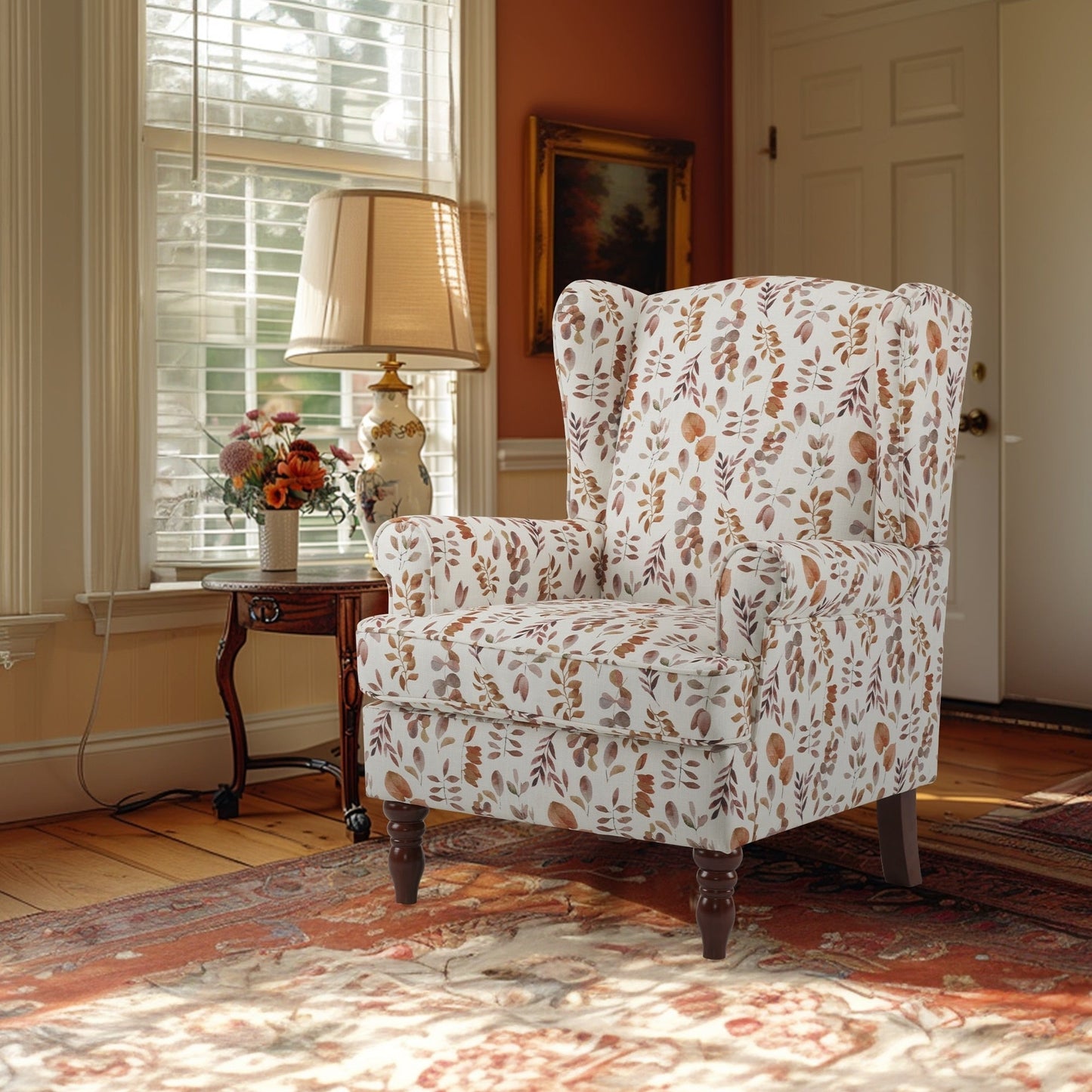 Erommy Fauteuil d'appoint moderne, fauteuil à dossier haut, canapé simple recouvert de tissu avec boutons et pieds en bois pour salon