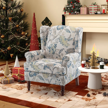 Erommy Fauteuil d'appoint moderne, fauteuil à dossier haut, canapé simple recouvert de tissu avec boutons et pieds en bois pour salon