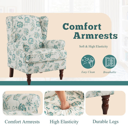 Erommy Fauteuil d'appoint moderne, fauteuil à dossier haut, canapé simple recouvert de tissu avec boutons et pieds en bois pour salon