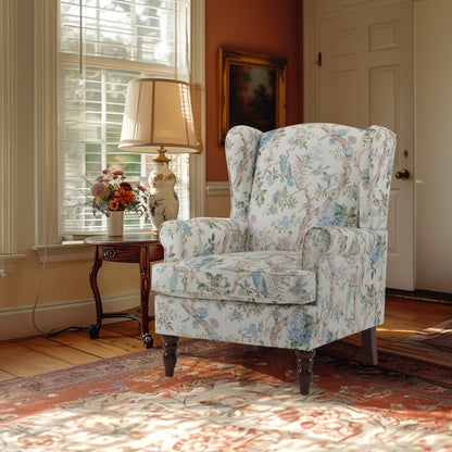 Erommy Fauteuil d'appoint moderne, fauteuil à dossier haut, canapé simple recouvert de tissu avec boutons et pieds en bois pour salon