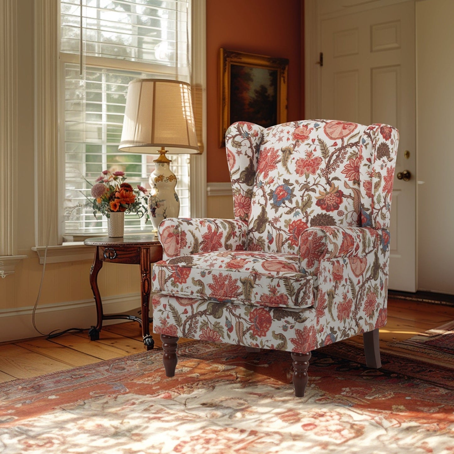 Erommy Fauteuil d'appoint moderne, fauteuil à dossier haut, canapé simple recouvert de tissu avec boutons et pieds en bois pour salon