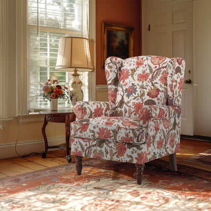 Erommy Fauteuil d'appoint moderne, fauteuil à dossier haut, canapé simple recouvert de tissu avec boutons et pieds en bois pour salon